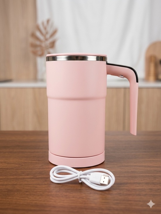 Unbranded Other - Portable Electric Pink Travel Mug with USB Charging & Auto Stirring. NEW